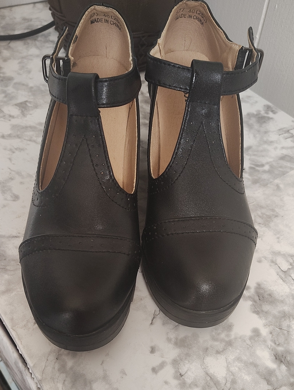 Women's Black T-Strap Clog Mules with Ankle Buckle
